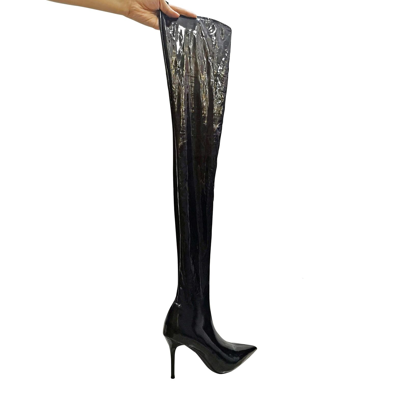 Shiny Leather Thigh Boots